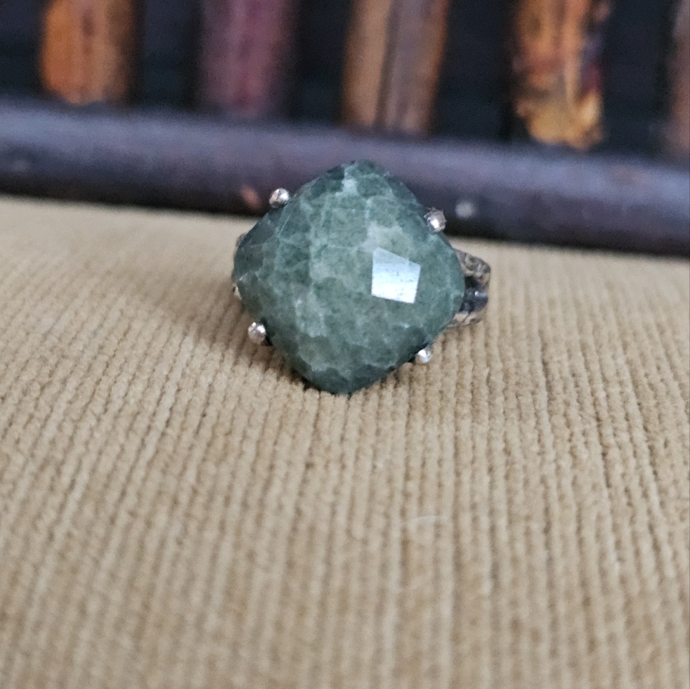 Large sterling silver emerald ring size 6. Checkerboard cut. Beautiful large sto